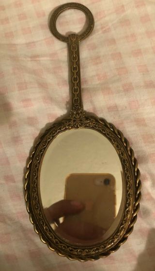 ANTIQUE HAND HELD MIRROR WITH VICTORIAN PORTRAIT 4