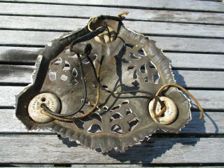 VTG ANTIQUE CAST IRON CEILING FIXTURE VICTORIAN ART DECO 3 BULB LIGHT LAMP PART 3