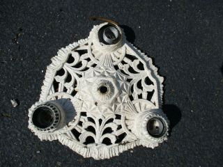 VTG ANTIQUE CAST IRON CEILING FIXTURE VICTORIAN ART DECO 3 BULB LIGHT LAMP PART 6