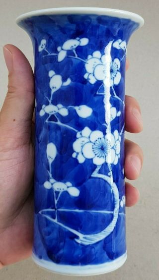 Kangxi Marked 19th C Qing Antique Chinese Blue And White Porcelain Vase Prunus