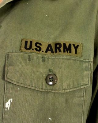vtg 70s Post Vietnam Era military US ARMY Men ' s Uniform Shirt Fatigue L 16.  5 34 2