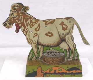 Vintage Tin Lift Cows Tail Mouth Opens And She Moos But Sound Not 1950s