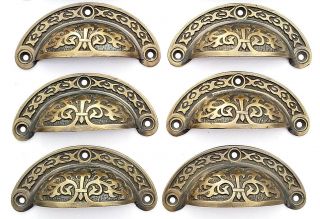8 Antique Vtg.  Style Victorian Brass Apothecary Bin Pulls Handles 3 - 7/16 " W.  A5