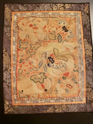Antique Chinese Forbidden Stitch Embroidery Panel Qing Dynasty