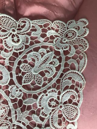Antique French Needlepoint Lace Textile Creamy White Ornate Flowers Stars Cotton 6