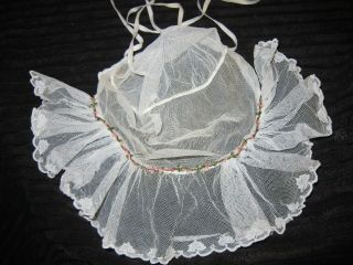 c.  1890 Antique French Lacey Bonnet & Shawl 6