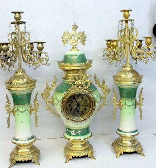 Antique Mantel Clock 19th Century French Clock Garniture Set In Porcelain