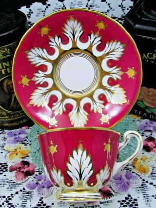 Royal Chelsea Rich Red Ornate Heavy Gold Designs Tea Cup And Saucer