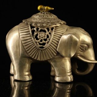 China Copper - Plating Silver Hand - Made Gold Drawing Elephant Incense Burner D02e