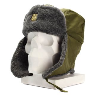 Czech Army Cap Military Winter Hat Ushanka Grey Olive Hat With Badge
