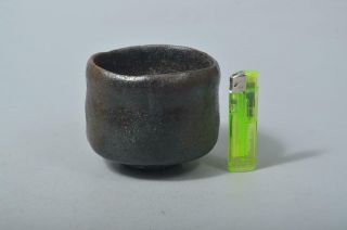 T5203: Japanese Raku - ware Black glaze TEA BOWL Green tea tool Tea Ceremony 8