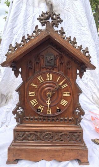 Rare Beha Cuckoo Clock Gothic Double Fusee Wood Plate Circa 1865/75