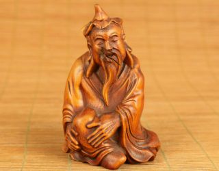 Antiques Chinese Old Boxwood Hand Carved Buddha Statue Figure Collectable Gift