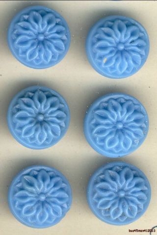 6 - Czech Glass Blue Layered Floral Style Buttons -.  533 " =13.  56mm
