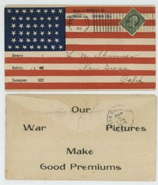 Mr Fancy Cancel 1c Spanish American War Patriotic 2 - Sided Ad Chic To Calif 1898