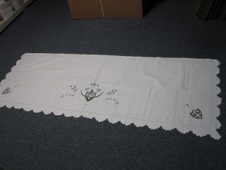 Vtg White Pure Linen Md In Italy Flat Pillow Cover W Cutwork & Embroidery 30x80