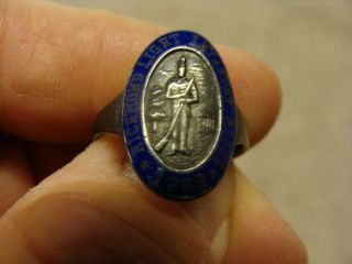 Rare Richmond Light Infantry Blues Enameled Sterling Silver Ring Antique 1890 