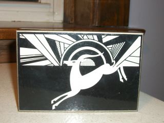 Vintage Helena Rubinstein Metal Perfume ? Box Black & White Jumping Gazelle