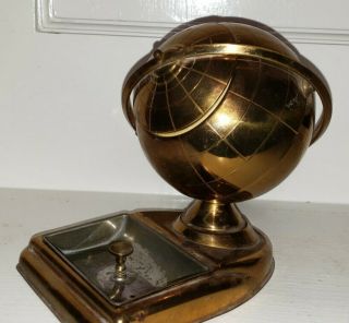 Vintage Mid Century Modern/art Deco Brass World Globe Cigarette Decanter/ashtray