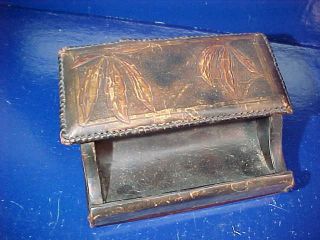 1920s Arts,  Crafts Style Leather,  Wood Double Inkwell W Glass Inserts