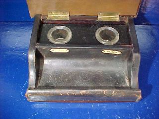 1920s ARTS,  CRAFTS Style LEATHER,  WOOD Double INKWELL w Glass Inserts 3