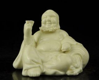 Chinese Old Dehua White Porcelain Hand - Carved Banana Arhat Buddha Statue B02