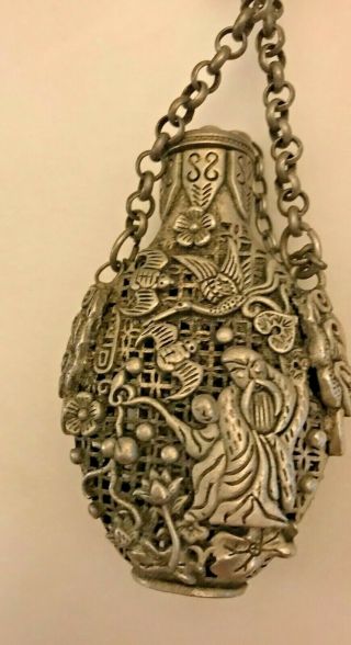 Chinese Tibetan Silver Cut Out Chatelaine Vinaigrette Chinese Characters Marks