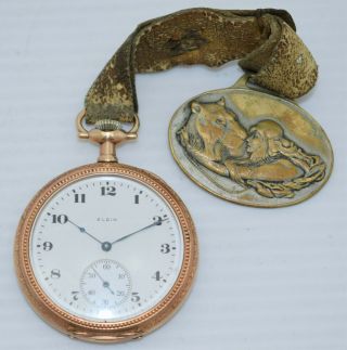 Vintage Elgin Pocket Watch 12s 17j Gr 345 C.  1919 Crescent Ygf Of W/tiger Fob