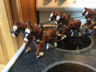 Vintage Cast Iron Budweiser Clydesdale Wagon Beer Wagon 2 - guys 8 - horses 34 - barr 2