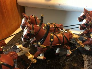 Vintage Cast Iron Budweiser Clydesdale Wagon Beer Wagon 2 - guys 8 - horses 34 - barr 7