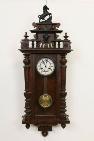 Antique Regulator Wall Clock Enamelled Dial Horse Decoration E/0057