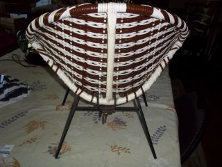 Vintage Mid Century Modern Child ' s Umanoff Era Egg Chair Woven Kid Brown White 4
