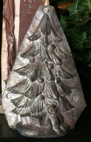 Primitive Antique Vintage Tin Style Christmas Tree Silver Resin Chocolate Mold