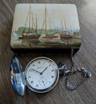 Vintage ARNEX 17 - Jewel Incabloc Pocket Watch w/ Box,  Unitas 6498 - Running 4