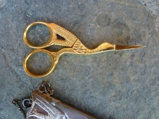 Vintage? Gold Tone Scissors with Silver Tone Chained Case 2