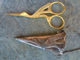 Vintage? Gold Tone Scissors with Silver Tone Chained Case 3