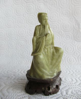 Chinese Carved Jade Sage Gesture Of Peace And Holding A Sword Hard Stone Carved