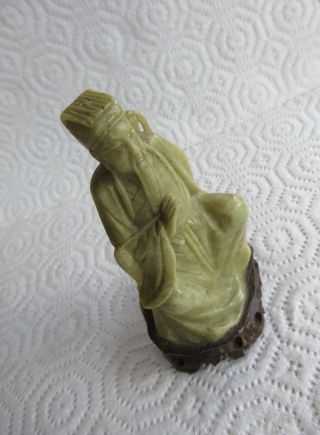 Chinese Carved Jade Sage Gesture of Peace and Holding a Sword Hard Stone Carved 7