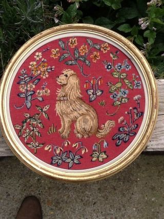 Woolwork Of Dog Gilt Frame No Glass.