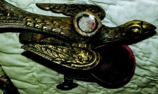Vtg Metal Sewing Bird w/ Pin Cushion & Table Clamp,  bird ' s mouth holds fabric 4