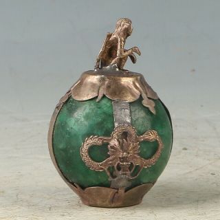 Collectable Jade Armor Tibetan Silver Hand - Carve Zodiac Statue - - Monkey Rz1016