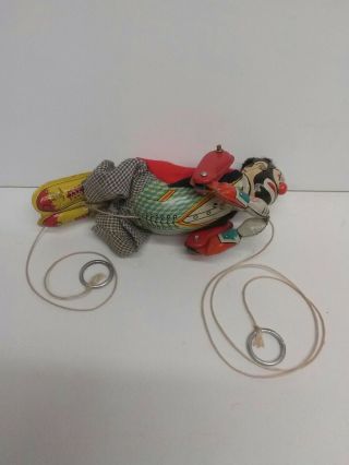Vintage Rope Climbing Hobo Clown Tin Litho Pull String Toy T.  P.  S.  Japan