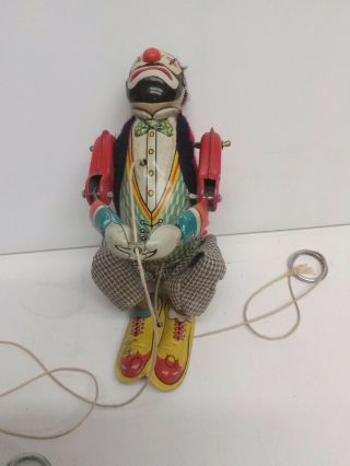 Vintage Rope Climbing Hobo Clown Tin Litho Pull String Toy T.  P.  S.  Japan 3