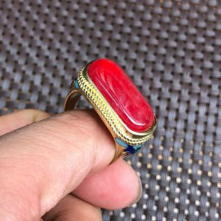 Collectible Chinese Red Jadeite Jade Handwork Horse Saddle Shape No.  11 - 12 Ring 3