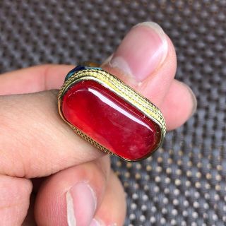 Collectible Chinese Red Jadeite Jade Handwork Horse Saddle Shape No.  11 - 12 Ring 4