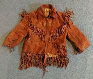 Vintage Davey Crockett Kids Jacket Leather Horse Shoes Cowboys