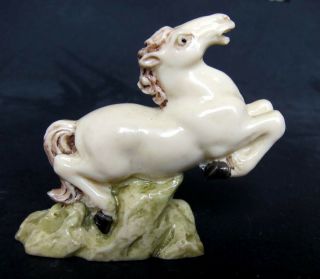 Japanese Ivory Colored Bone Okimono/netsuke - Horse On Green Pasture