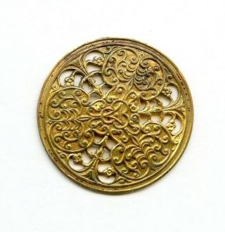 X - Large Pierced Conventional Design Metal Button - - 1 7/16 " - - Ornate Triad Design