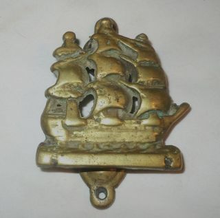 Vtgt Antique Solid Brass Tall Sailing Ship Door Knocker Great Patina Nautical