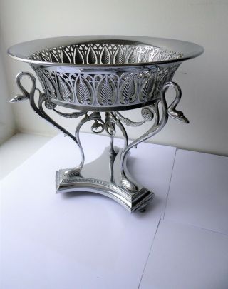 Antique Silver Plated Wmf Art Nouveau Swan Scroll Leaf Design Centre Piece Bowl